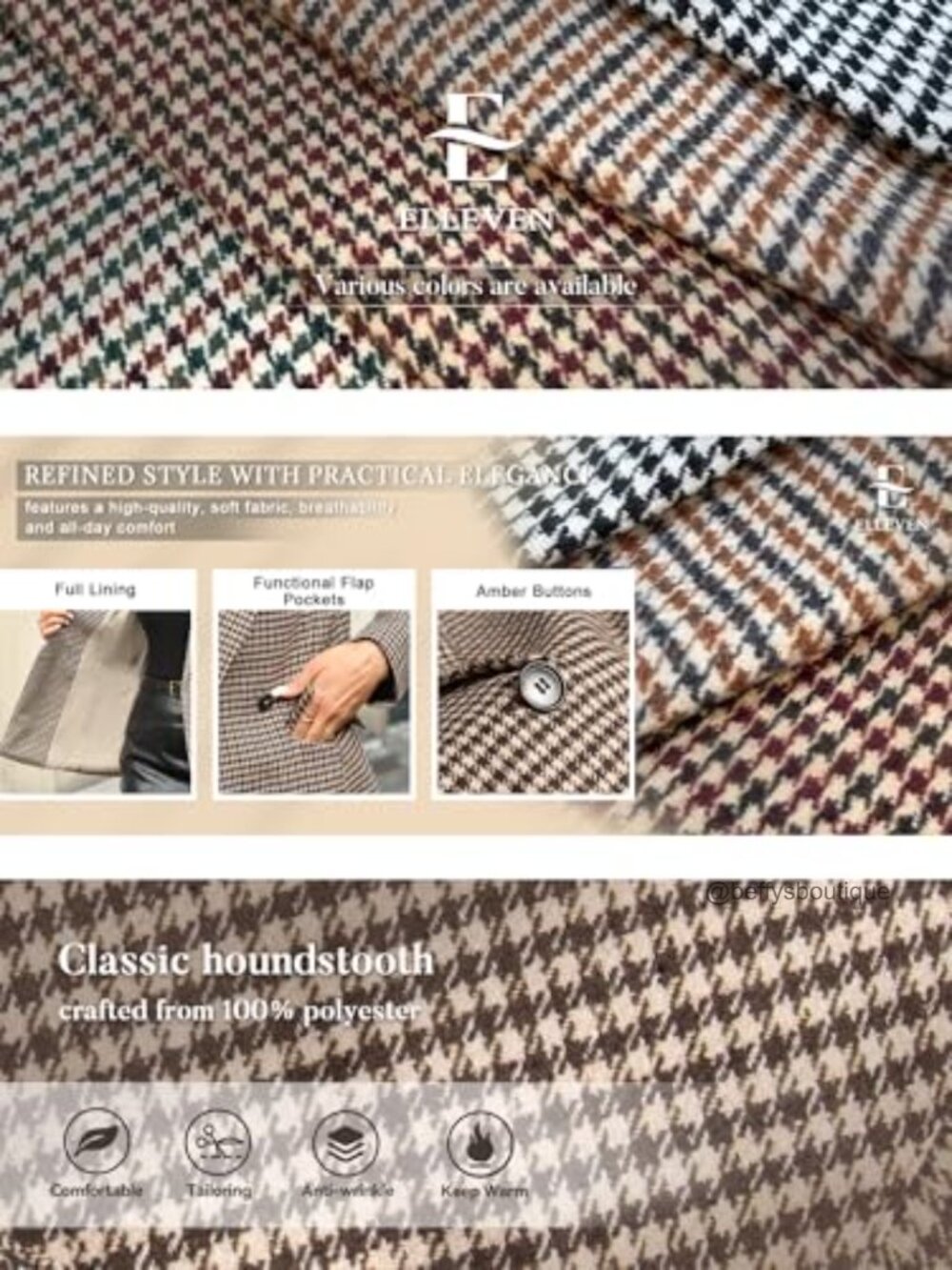 Oversized Plaid Tweed Blazer Fully Lined Notch Lapel Flap Pockets - Picture 6 of 7